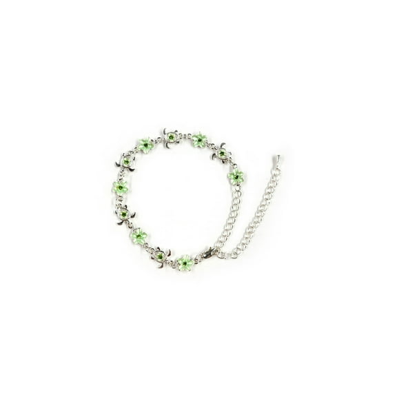 Island Reflections Stone Bracelet Turtle and Plumeria Green
