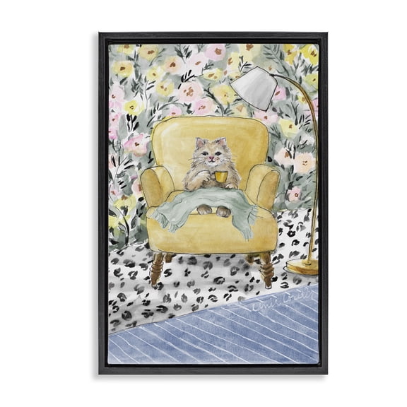 Stupell Industries Cozy Cat Corner Black Framed Floater Canvas Wall Art, design by Lanie Loreth