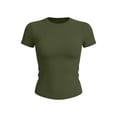 thumbnail image 5 of OGLCCG Crop Tops for Women Summer tretchy Soft Slim Fit Short Sleeve Y2k Tight Tshirts Solid Color Crop Workout Tops,Army Green, 5 of 5