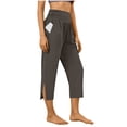 thumbnail image 4 of DAFPZW High Waisted Yoga Pants for Women Side Slit Straight Leg Cropped Pant with Pockets Workout Athletic Capris, 4 of 8