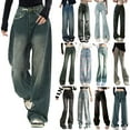 thumbnail image 4 of Denim Pants for Women Comfortable Baggy High Waist E Girl Streetwear Vintage Denim Straight Leisure Pants for Women, 4 of 7