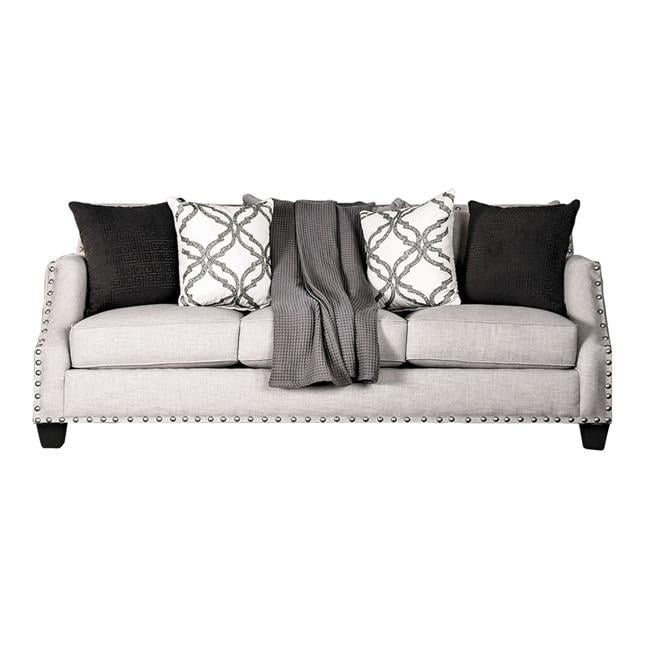 Benzara BM204022 Fabric Upholstered Wooden Sofa with Nailhead Trim