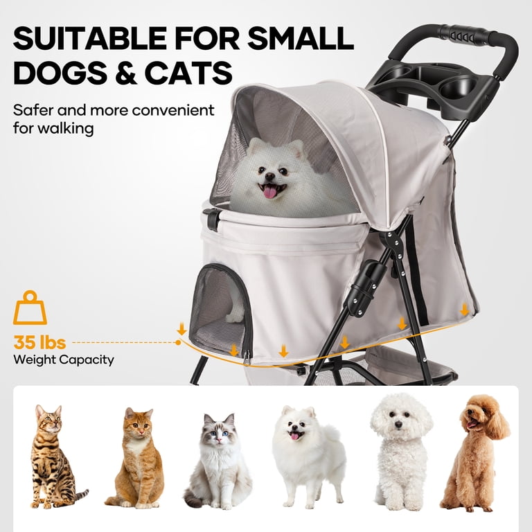 Naipo Pet Dog Stroller, Gray, One-Click Folding, Up to 35 lbs photo 2