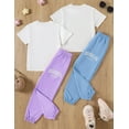 thumbnail image 3 of Fdqin Girls Outfits 4 Pcs Letter Printed Short Sleeve Tee Tops and Jogging Pants Set Summer Clothing Purple Blue 11-12 Years, 3 of 7