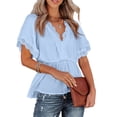 thumbnail image 4 of Camisa de encaje peplum de verano blusa con cuello en v de encaje peplum blusa con cuello en v de encaje peplum camisa de manga corta con ribete de encaje Blusa con cuello en V de ANGGREK Otros, 4 of 5