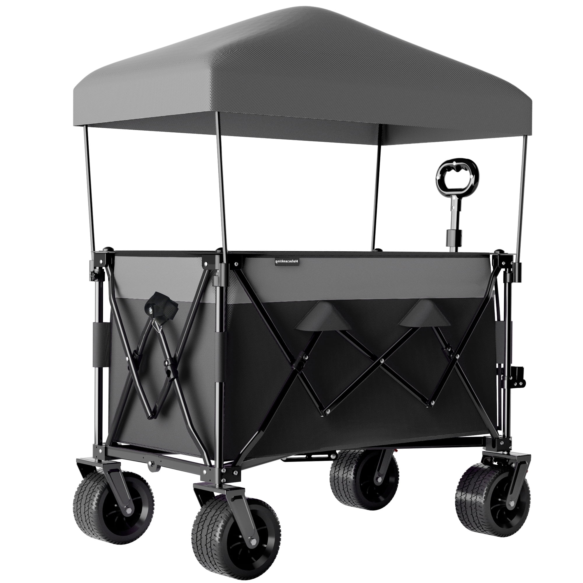 Foldable Utility Wagon with Canopy Awning 520 lbs Capacity All-Terrain Wheels Beach Camping Cart