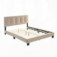 thumbnail image 5 of 1pc Queen Platform Bed with Light Brown Velvet Upholstery & Adjustable Height Headboard (Solid Wood), 5 of 8