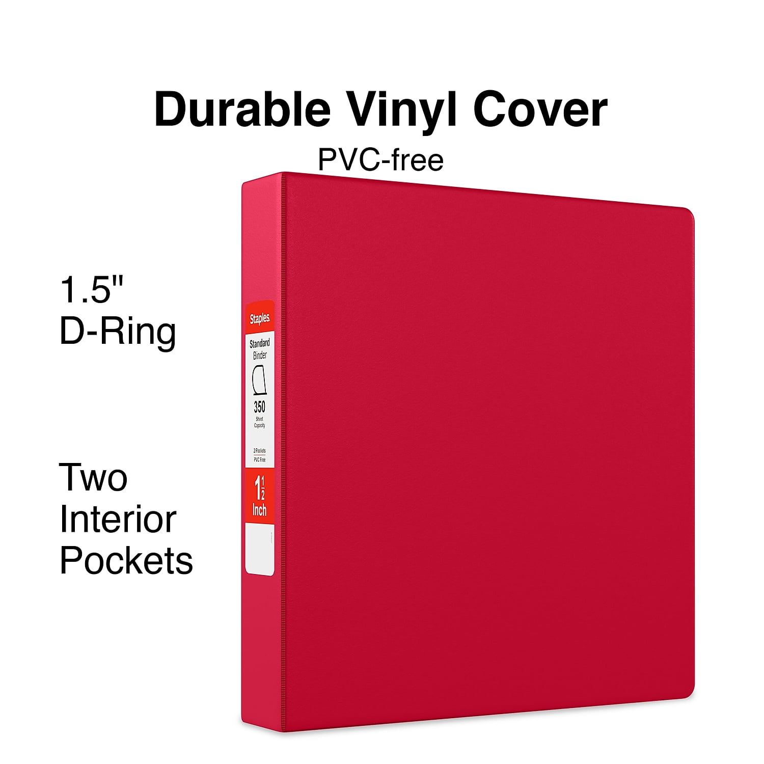 1-1/2' Staples Standard Binder with D-Rings Red or Burgundy 55365/26302