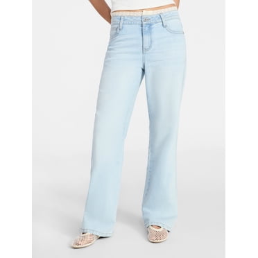 No Boundaries Lace Waist Baggy Wide Leg Jeans, 31'' Inseam, Women's 00-18