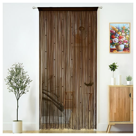 XIBUFE Beaded Curtain Door String Curtains for Doorways Tassels Beads Hanging Fringe Hippie Window Hallway Entrance Wall Closet Bedroom Privacy Decor (Dark Brown,39")