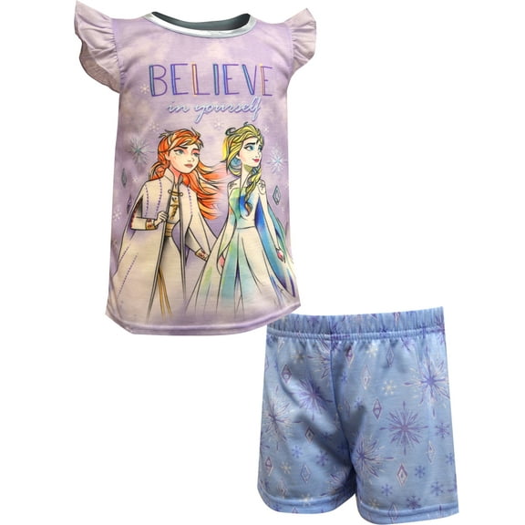 Favorite Characters Girls Frozen Princesses Elsa and Anna Believe in Yourself Shortie Pajama (4)