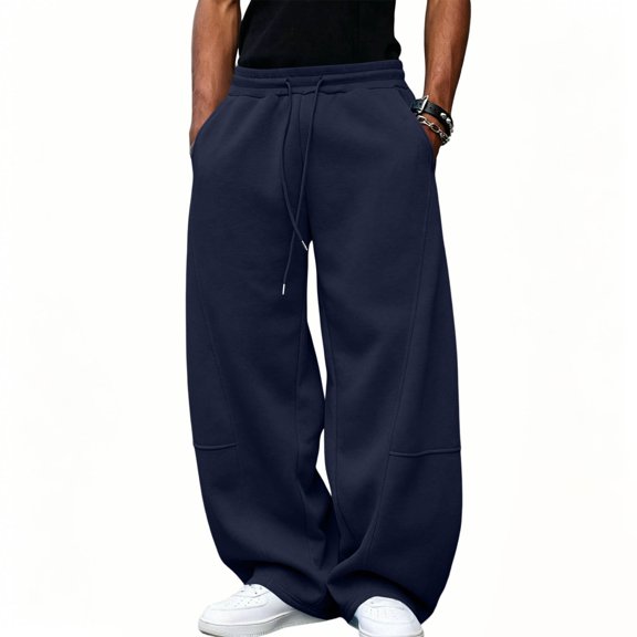 Naotn Mens Wide Leg Baggy Sweatpants Elastic Waist Drawstring Casual Full Length Trousers Running Gym Joggers with Pocket