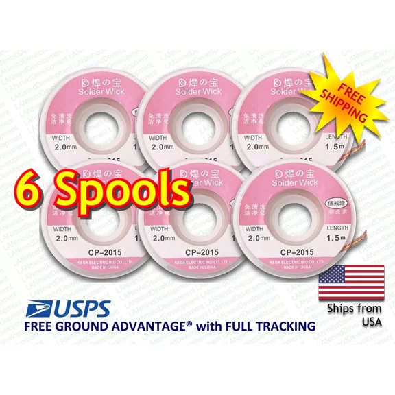 6 Pcs. - Durable 1.5M X 2.0 Mm Copper Braid Desoldering Solder Removal Wick