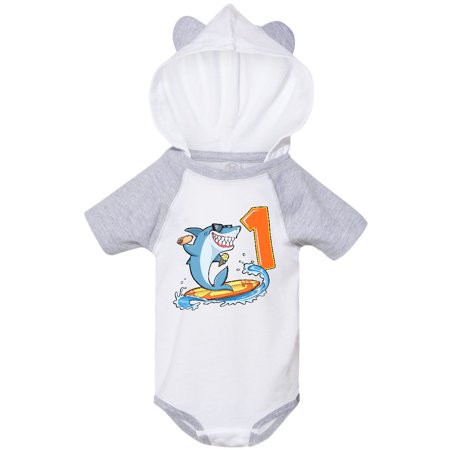 

Inktastic First Birthday Surfing Shark with Hot Dog and Ice Cream Gift Baby Boy or Baby Girl Bodysuit