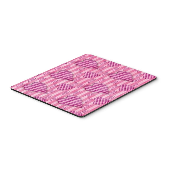 Watercolor Hot Pink Striped Hearts Mouse Pad Hot Pad or Trivet