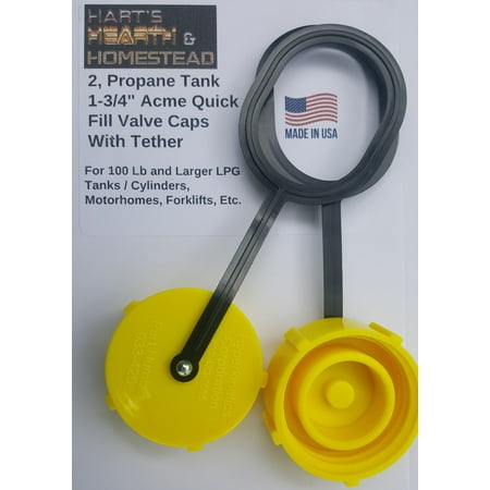 

Propane Tank 1-3/4 Fill Valve Cap W/Plastic Tether; Forklift 100#+ tanks RVs; 2 PACK