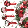 thumbnail image 2 of Homhougo 24" Red White Pre-Lit Christmas Wreath with Metallic Balls, Battery LED Lights, Pine Cones & Ribbon, Indoor Outdoor Holiday Door Decor, 2 of 8