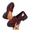 thumbnail image 6 of Viluyesy Womens Patent Leather Loafers, Slip-On Classic British Style Chunky Sole Casual Dressy Business Flat Shoes Wine US7.5, 6 of 7