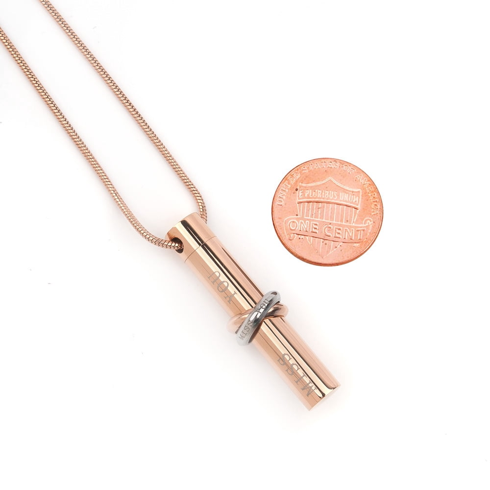 Cylinder Style Memorial Cremation Jewelry Urn Ashes Holder Necklace (Miss You Ring)