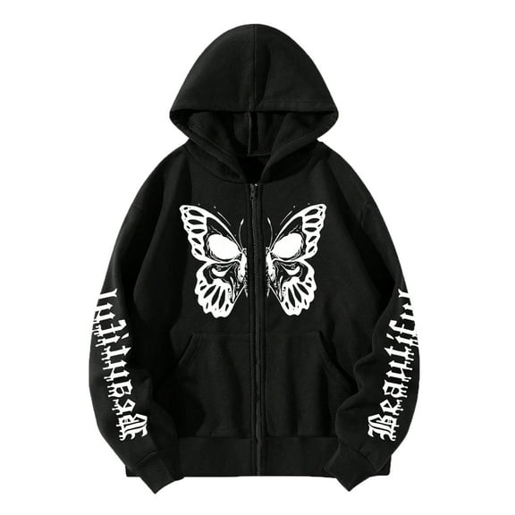 Xudanell Graphic Hoodies Women Fashion Long Sleeve Gothic Hop Print Oversized Durable Womens Sweatshirts Black S