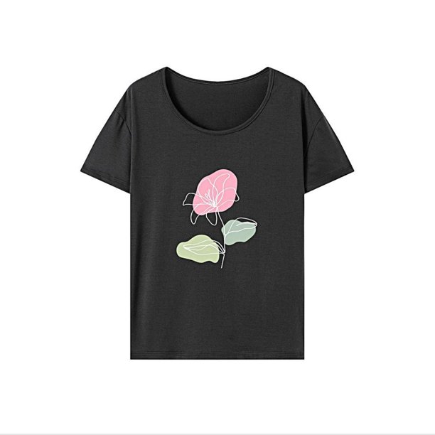 Camiseta de Mujer Tops de Verano Ropa Simple de Moda Camiseta con Cuello Redondo para Viajes Calle S