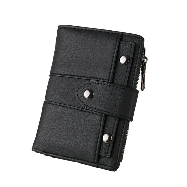 Monedero pequeño de cuero para mujer con ventana de identificación con bolsillo para monedas con cremallera, clips para bolso de viaje de moda