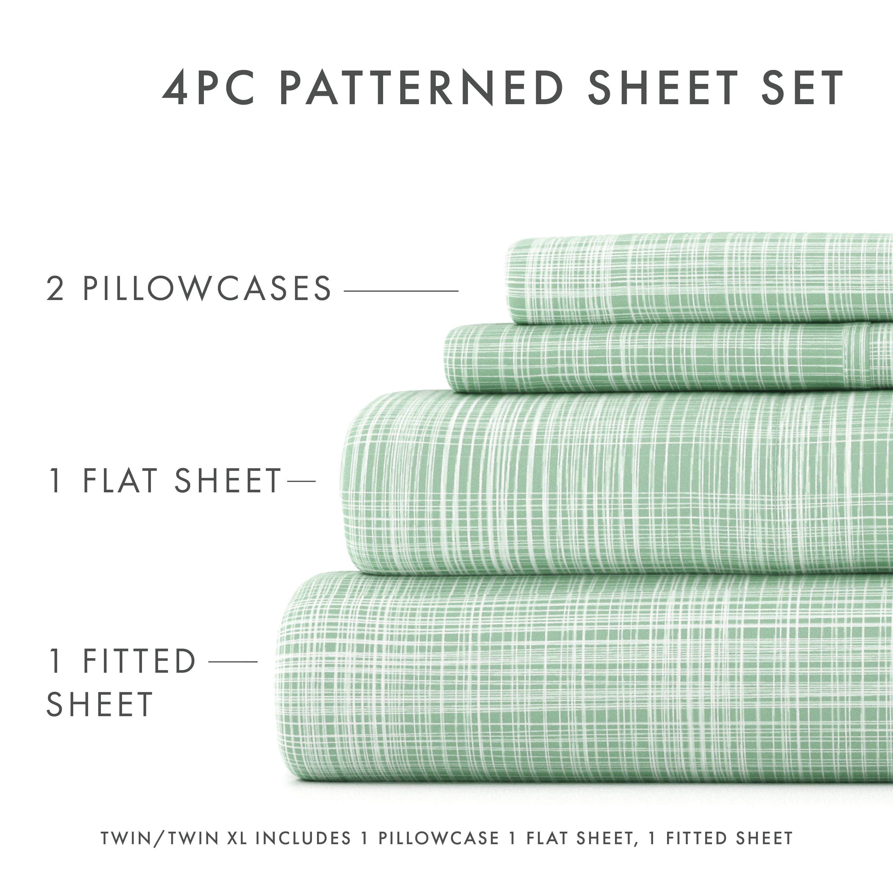 Noble Linens 3 Piece Pattern Microfiber Bed Sheets Set, Forest Thatch, Twin