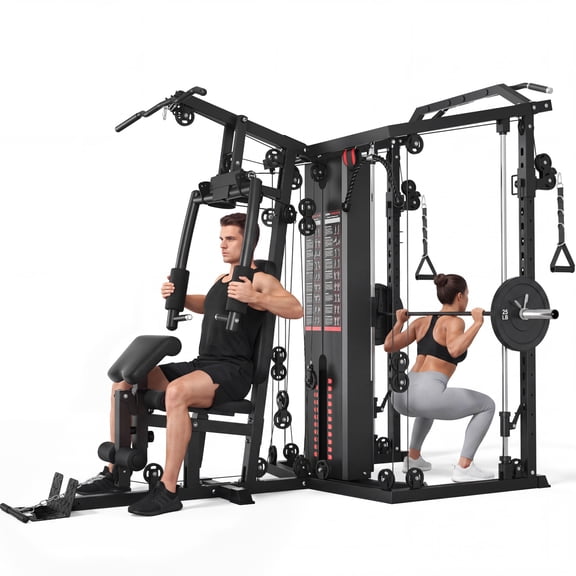 MITONOS Dual-Station Smith Machine Home Gym, 140LB Weight Stack with LAT Pull-Down & Leg Press, All-in-One Workout Station for Couples & Family Strength Training