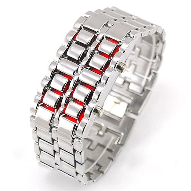 Montre Bracelet à Quartz Numérique de Lave en Acier Inoxydable pour Hommes