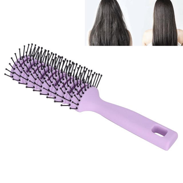 Detangling Hair Brush with Rounded Nylon Teeth, Hollow Back Design, Curved Body, Non Slip Handle, Hanging Hole for Hair Care