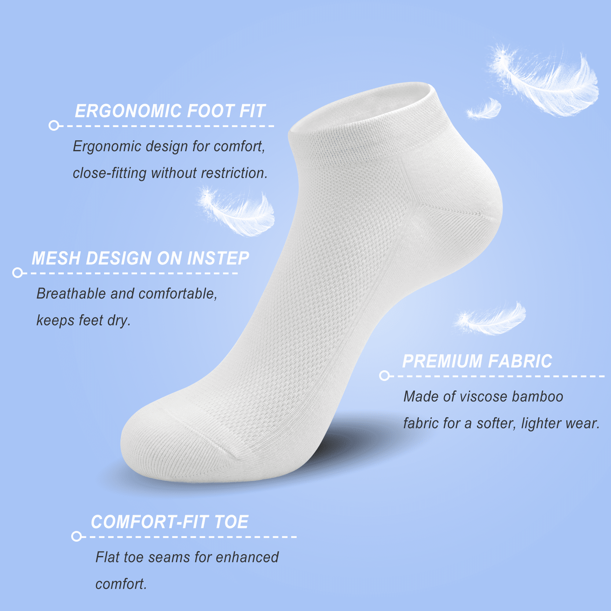 Breathable Viscose Bamboo Mesh Socks for Women – Lightweight, Low-Cut Ankle Odor Free – 50-Pair Bulk Set