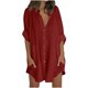 thumbnail image 3 of Tops casuales para mujer,Blusa holgada con cuello en V para mujer, túnica informal de manga larga con bolsillo, mezcla de algodón y lino, para oficina y uso diario, sopatenor, 3 of 8