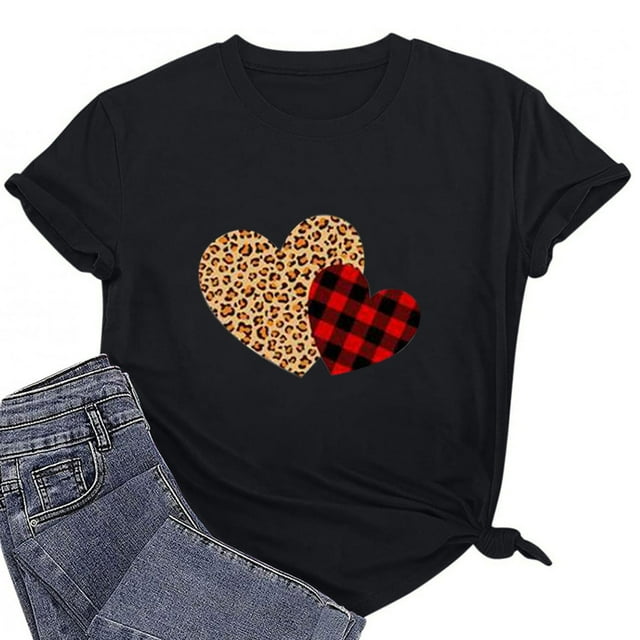 Qiopertar Chemise Décontractée à Manches Courtes Imprimée Saint-Valentin pour Femmes Col Rond en Solde Livraison Gratuite Offres de la Semaine en Solde