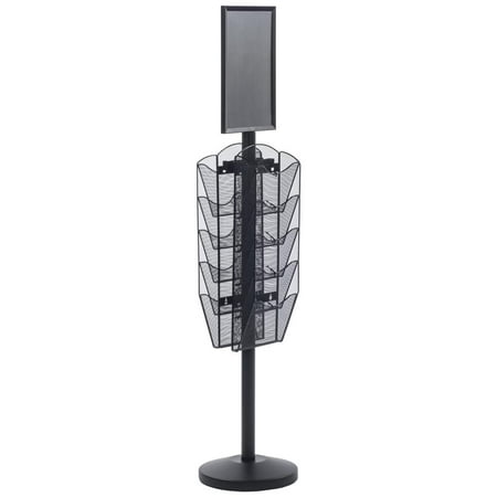 Displays2go HSC5MS5DBK Mesh Magazine Rack with 10 Pockets, Top 11x17-Inch Sign Holder, Double Sided