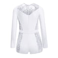 thumbnail image 4 of TTAO Kids Girls Sequin Ballet Dance Gymnastics Leotard Athletic Biketard Long Sleeve Fringe Short Jumpsuit White 14, 4 of 5