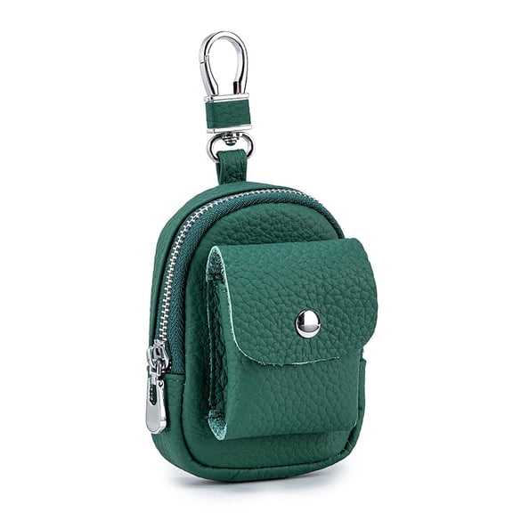 Leather Mini Backpack Keychain – Cute Travel Coin Purse & Makeup Bag for Women, Compact Organizer with Carabiner Clip