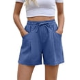 thumbnail image 2 of Comfy Shorts for Women Only Moment Shorts for Women Cotton and Linen Summer Casual High Waisted Wide Leg Drawstring Lounge Shorts Comfy 2026 Beach Vacation Clothes Blue,2XL, 2 of 7