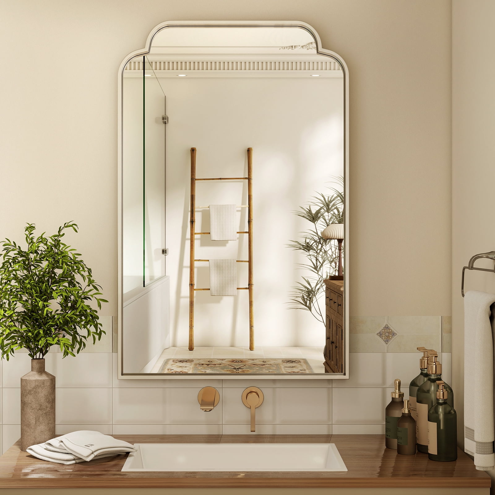 AUROMIR 36"x24" Arched Bathroom Mirror Modern Wall Mounted Mirror with Deep Frame, Silver