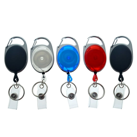 5 Pack - Heavy Duty Carabiner Badge Reels - Retractable Oval Shaped Badge Holders with Carabiner Belt Loop Clip, Keychain and ID Holder Strap - Cute & Stylish by Specialist ID (Assorted Colors)