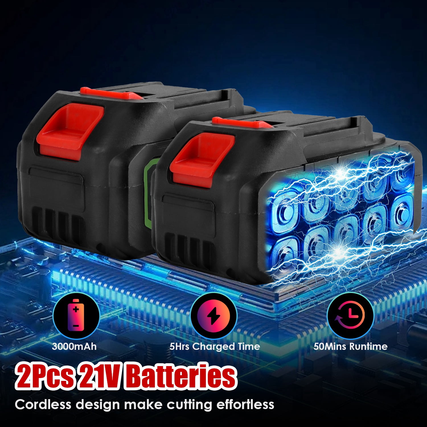 Moclever Cordless Electric Chainsaw, 12 Inch Brushless Handheld Chainsaw with 2Pcs 21V 3.0Ah Battery and Charger, Auto-Oiler, Safety Switch for Tree Trimming Wood Cutting
