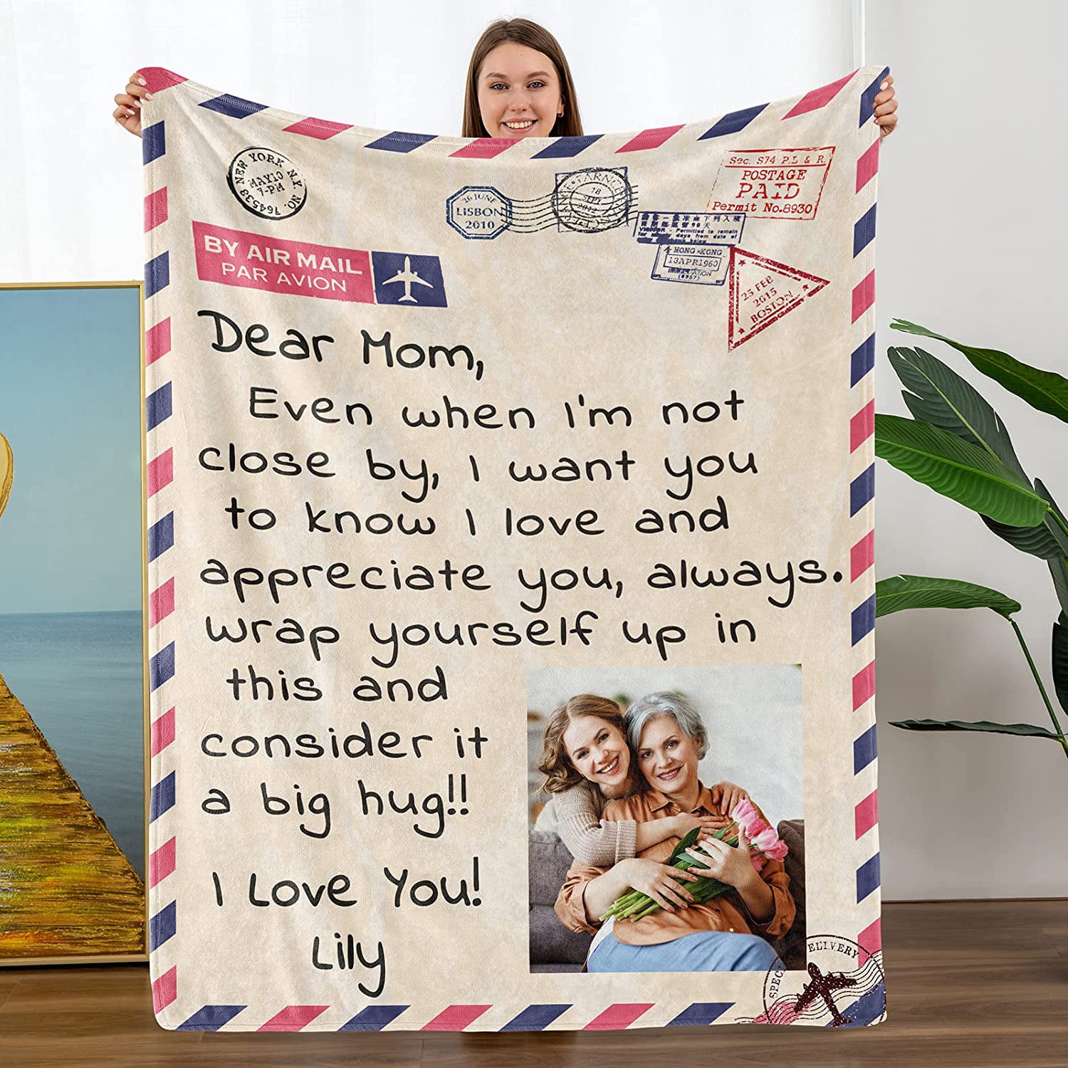 to My Mom Blanket, OUXIOAZ Gifts for Mom Birthday Gifts Mother Blankets  from Daughter Son Christmas Soft Fleece Blanket I Love You Mom Blanket for