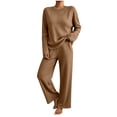 thumbnail image 3 of Women's Two-Piece Set Solid Color Crew-Neck Top & Pants Fall Winter Oversize Workout Comfortable Sweatshirt Sets for Women, 3 of 6