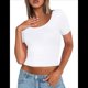 thumbnail image 2 of Camisetas de Corta para Mujer, Informales, Básicas, de Verano, con Cuello Redondo, Corte Entallado, de Punto Acanalado, para Trabajo y Negocios. S, 2 of 8