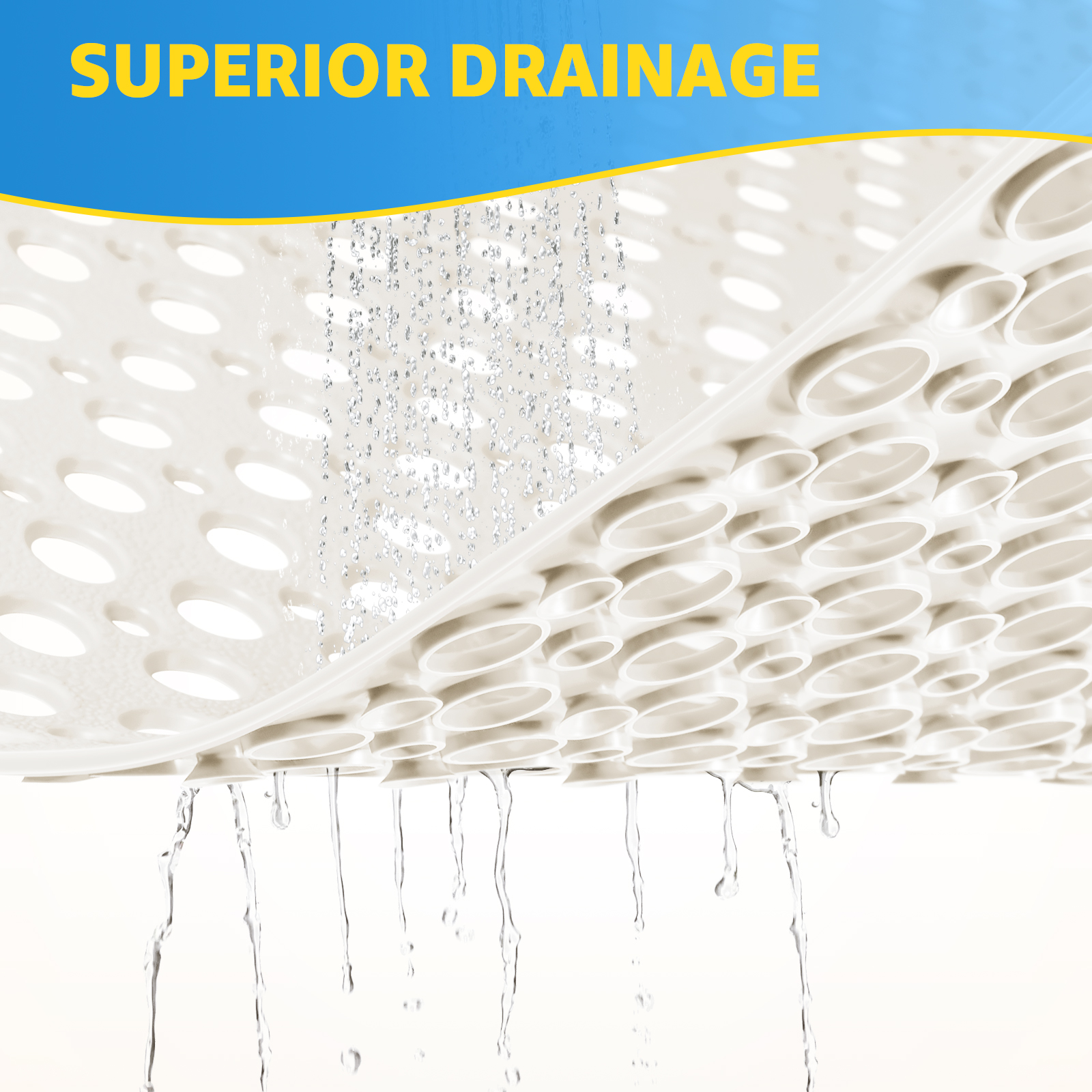 OTHWAY Large Shower Mat, 35x24 TPE Anti Slip Shower Mat, Heavy Bath Mats for Shower with Drain Holes Suction Cups, Shower Stall Mat for Bathroom, No Odor Shower Grip Mat for Elderly Kids(White)