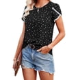thumbnail image 3 of Womens Summer T Shirts Short Sleeve Poka Dot Tunic Blouse Tops,Crewneck Slim Fit Casual Chiffon Blouse Flowy Tops Flare Hem Shirts,S-XXL Black, 3 of 7
