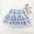 thumbnail image 2 of HWJAD Girls Plaid Ruffle Skirt Toddler Kids High Waist Layered Skirt with Lace Trim & Bow School Uniform Skirt for 1-12Y, 2 of 7