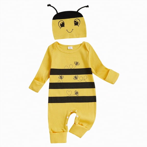 mgoYE New to the Hive Newborn Outfit Bee Long Sleeve Romper Jumpsuit Coming Home Newborn Girl Outfits Clothes Fall Winter(Yellow,0-3 Months)