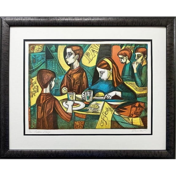 Irving Amen "Coffee Shop" FRAMED Hand Signed Limited Edition Lithograph Art Generic