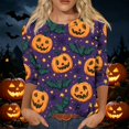 thumbnail image 2 of Halloween Shirts for Women Ghost Pumpkin Print 3/4 Sleeve Halloween Shirt Plus Size Round Neck Halloween Blouse Tees, 2 of 5