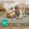 thumbnail image 4 of ODIKA 4'x6' Washable Area Rug Olive Green Floral Elegance Symmetrical Design Intricate Blossom Motifs for Bedroom, Reading Nook, Pet Friendly & Non-Shedding, 4 of 7
